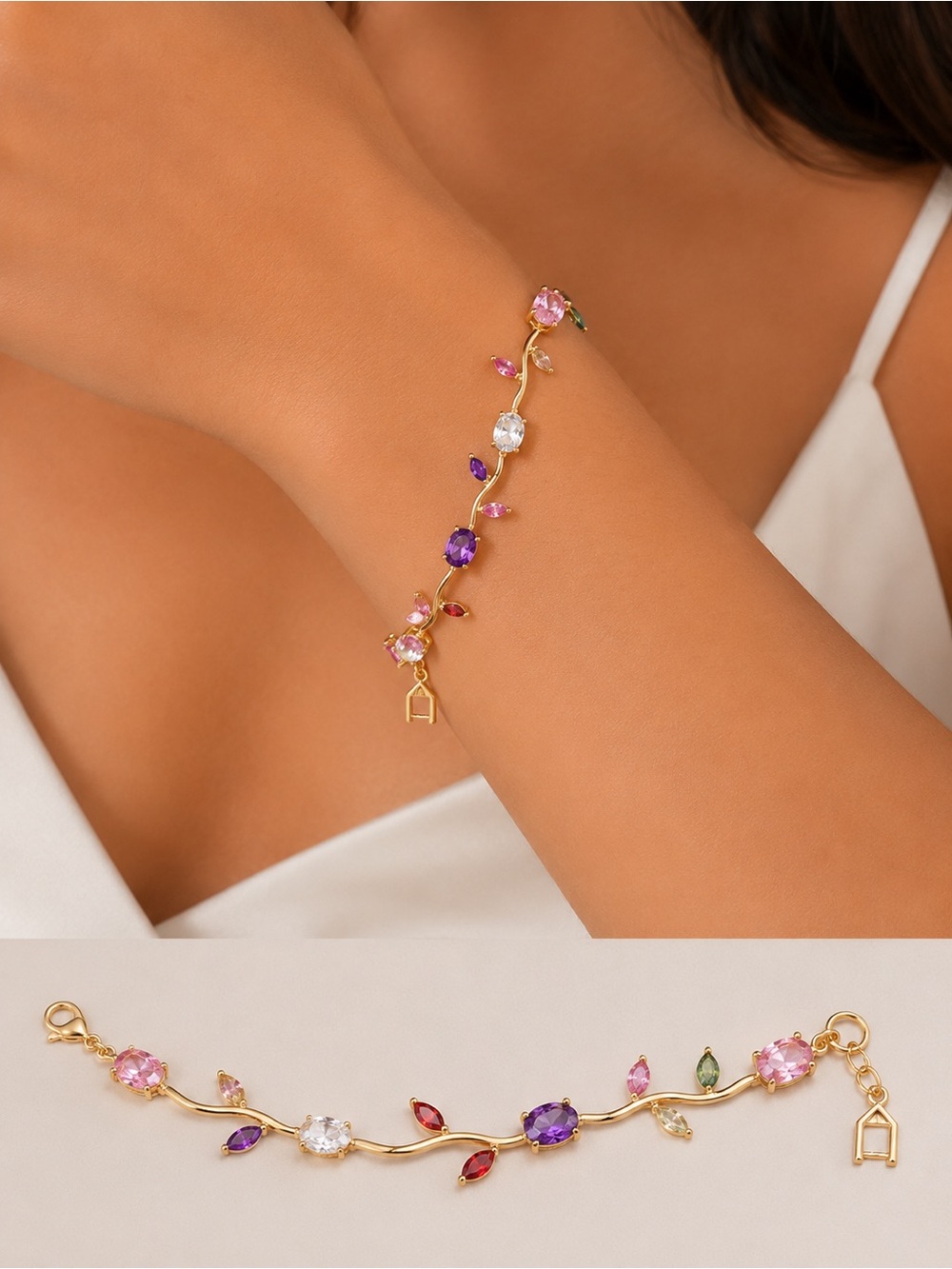 Gold Multi-Stone Pink & Purple Bracelet